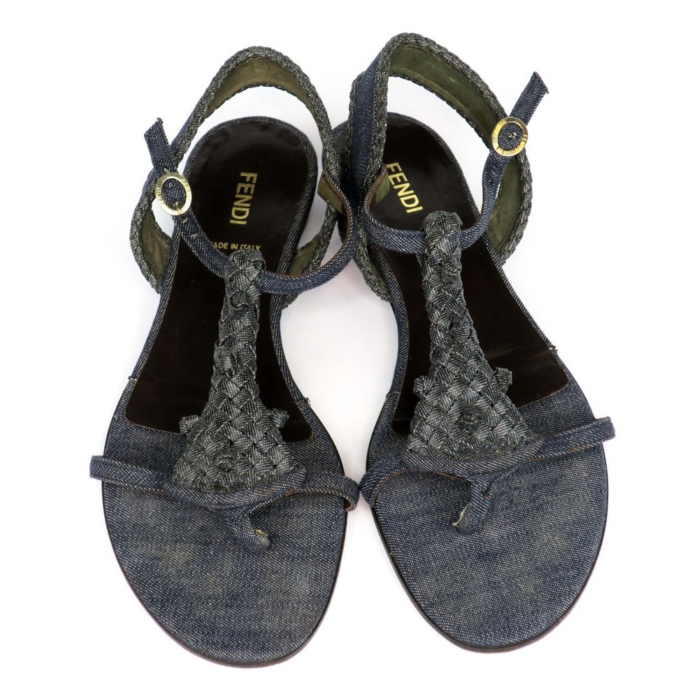 FENDI Denim Spy Sandals T-Strap Jean Ankle Strap
